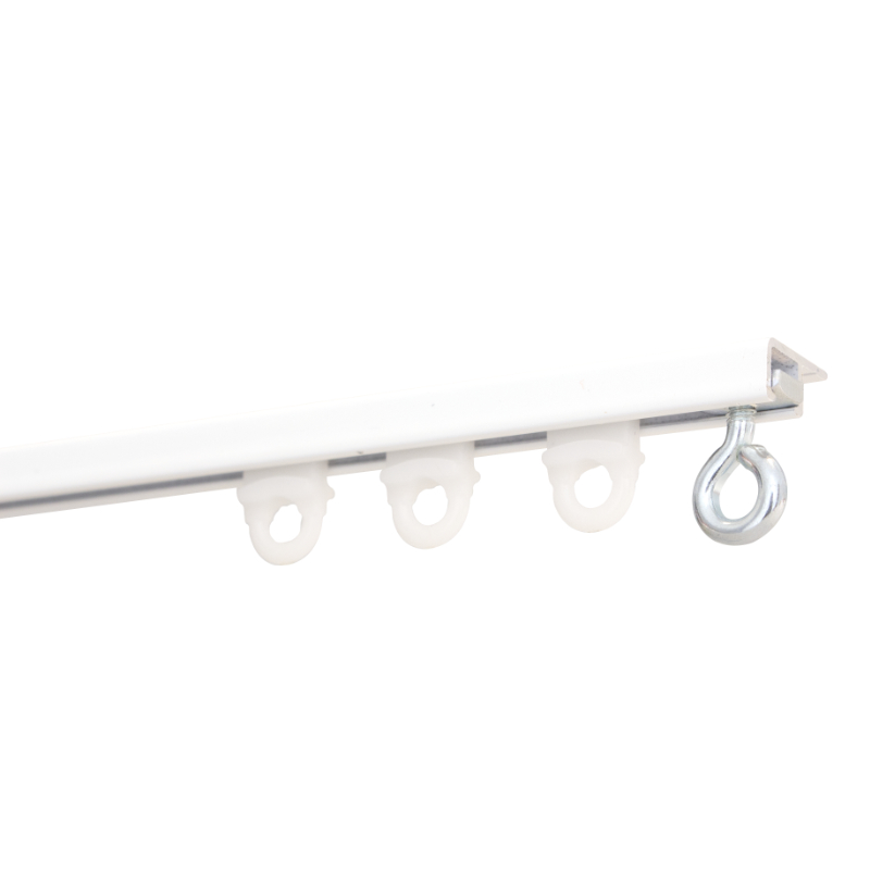 Slim white hand drawn curtain track with gliders